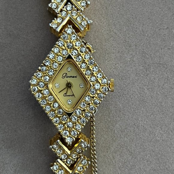 Gorgeous Vintage Gold Embellished Woman's Parmex Watch - Picture 2 of 3